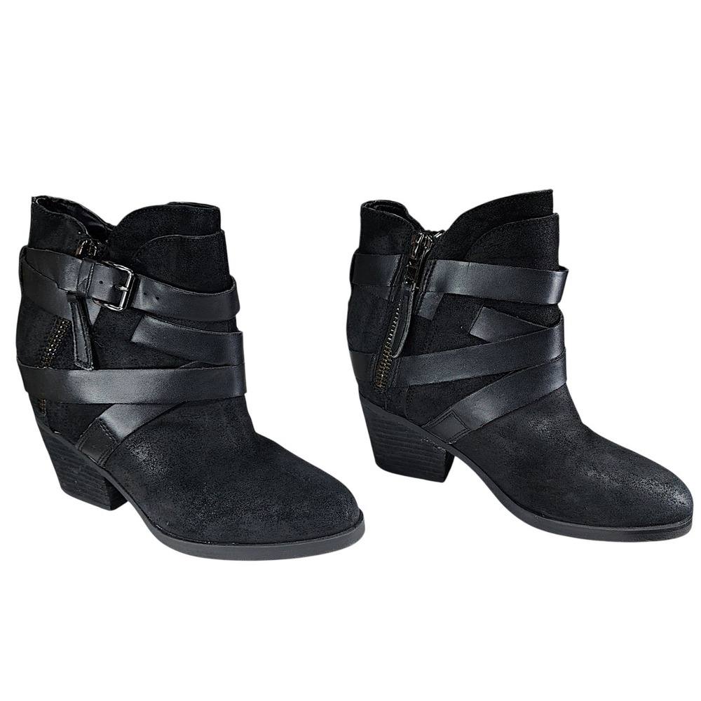 Steve Madden Ankle Boots 7M Women Paiva‎ Black Leather Suede Straps Western Boho